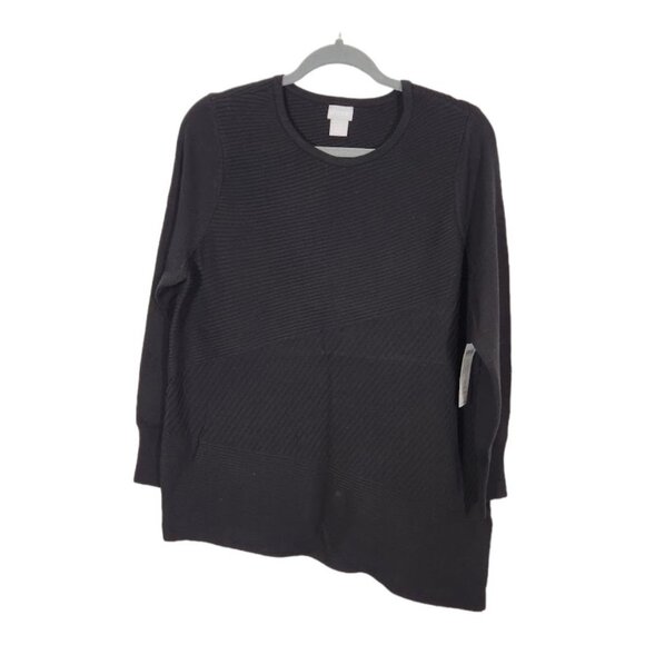 NWT Chico's Asymmetrical Hem Ribbed Tunic in Black Size 2 (US‎ Size Large) - Picture 1 of 6